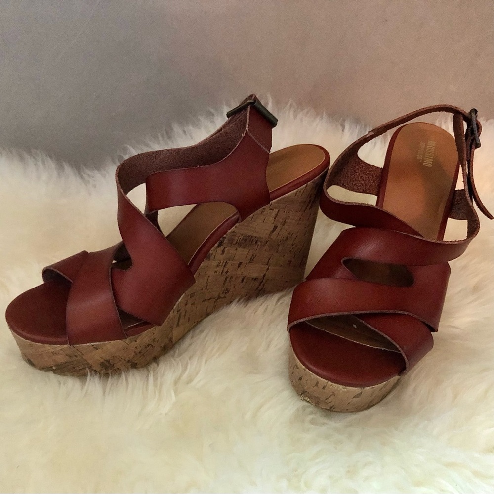 Cognac / Brown Leather Wedge Heels